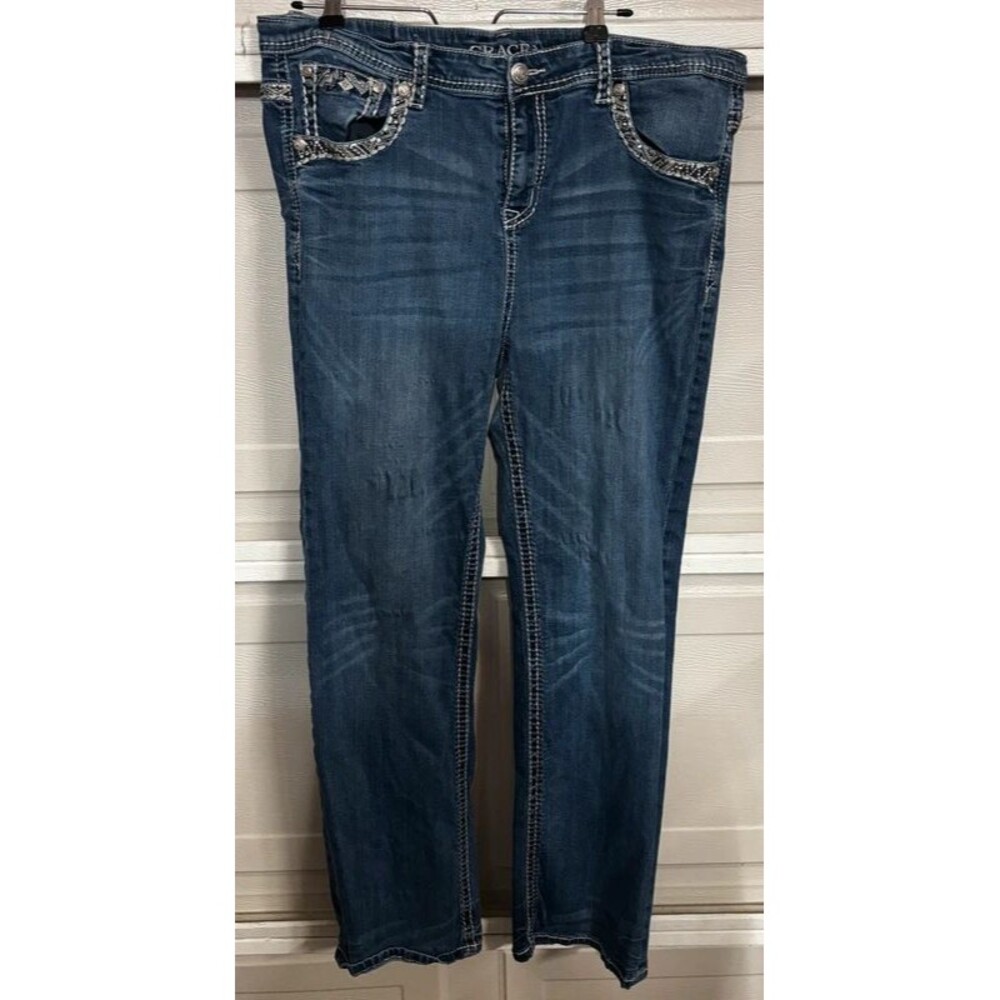 Grace In LA Womens Size 19 Bootcut Jeans Medium Wash Embellished Stretch 31